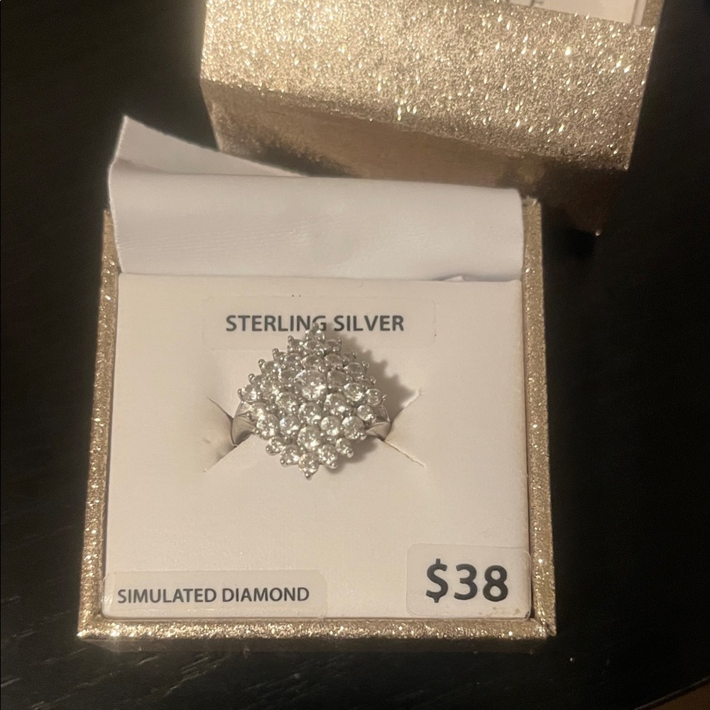 Sterling Silver Simulated Diamond Cluster Ring - Silver